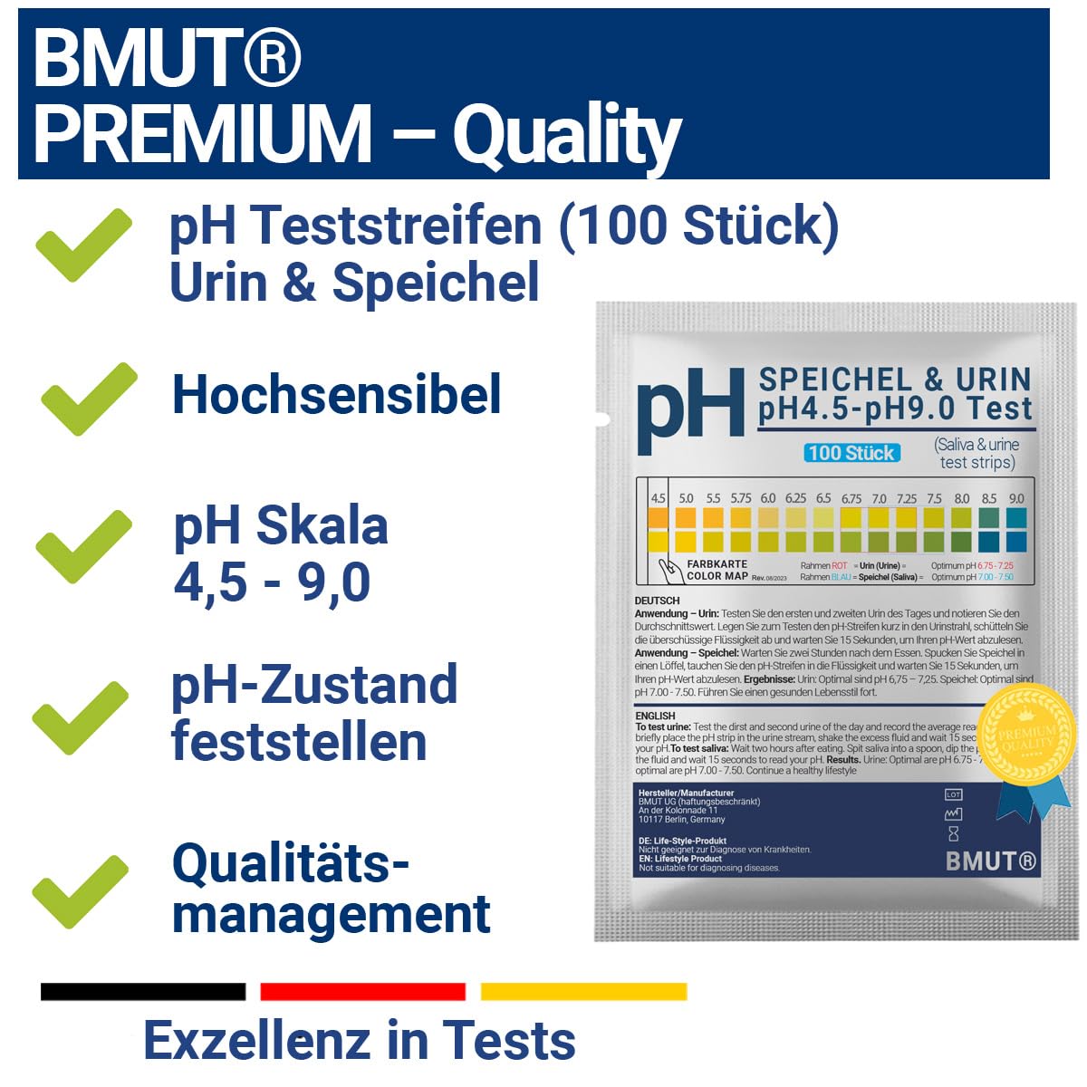 100x pH Teststreifen für Urin & Speichel | ph Wert Test | Säure-Basen-Balance (Übersäuerung)