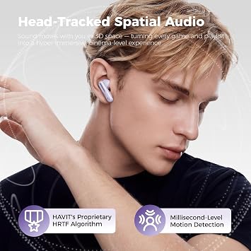 havit Space T1 Wireless Bluetooth Earbuds, ANC, App EQ, 40.5H, Purple