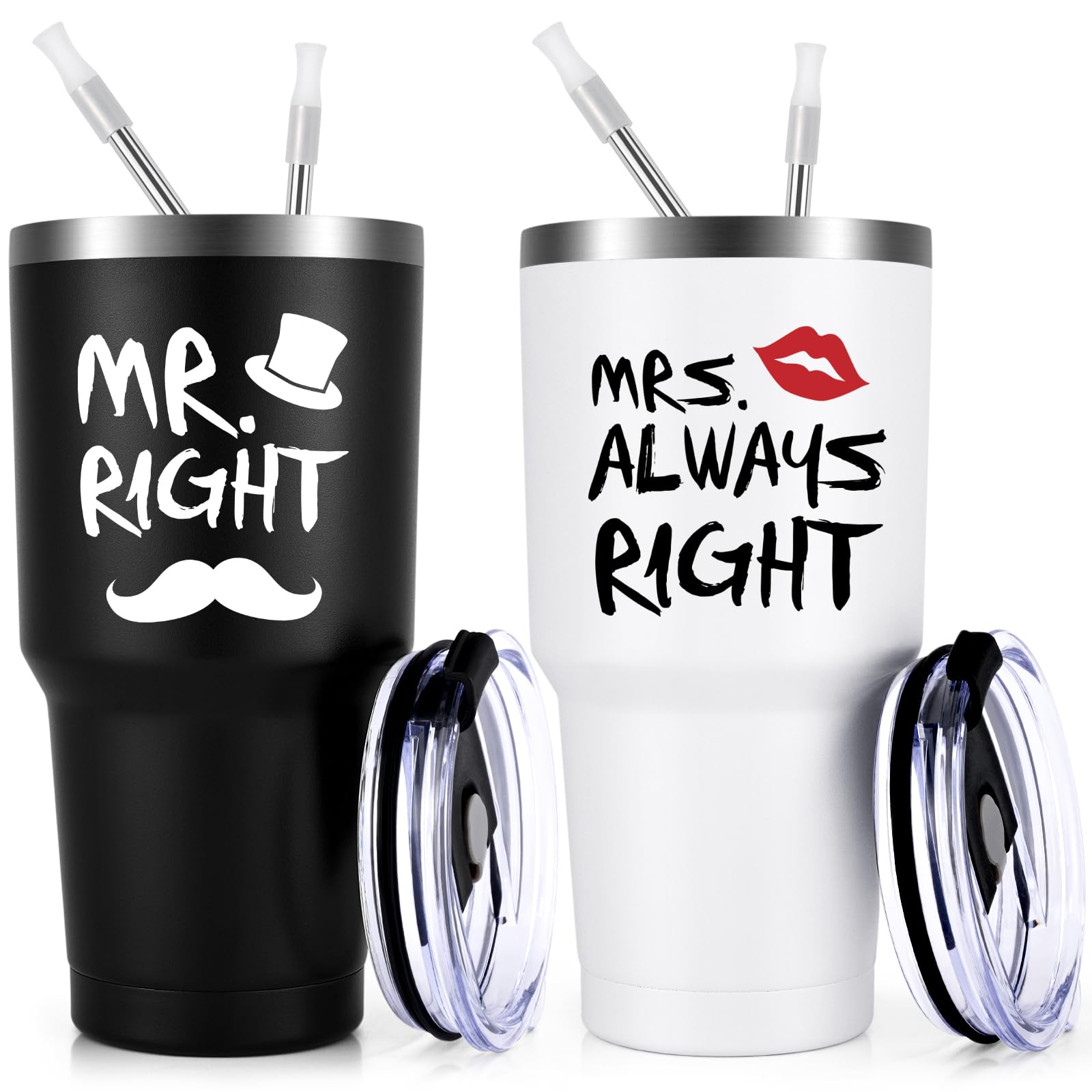 Qtencas Wedding Gifts for Couple, Mr. Right Mrs. Always Right Tumbler Set