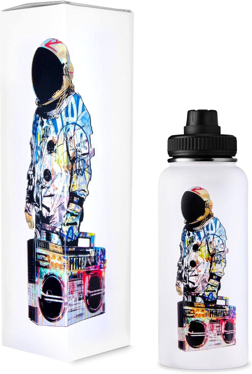 URBANCAN 32 oz Insulated Water Bottle with Straw, Chug & Cap Lids - Drink In Style with Stainless Steel Water Bottles for Sports, Gym & Travel - Premium Double Walled Thermos Flask - Vibe City (White)