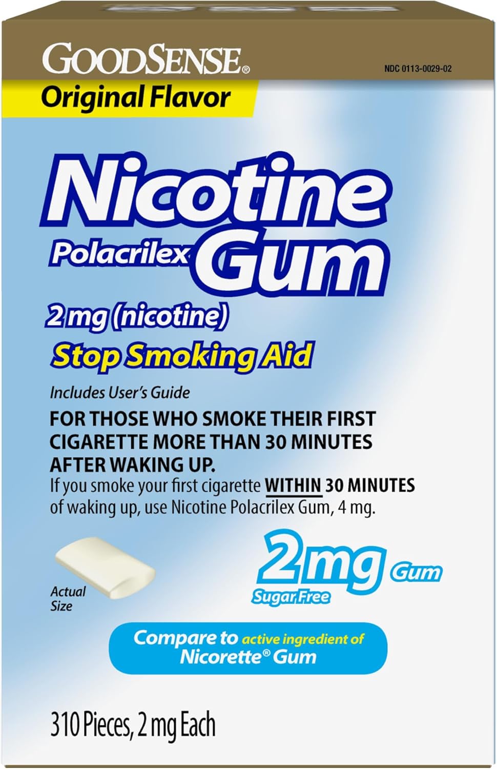 Nicotine Polacrilex Uncoated Gum 2 mg (Nicotine), Original Flavor, Stop Smoking Aid
