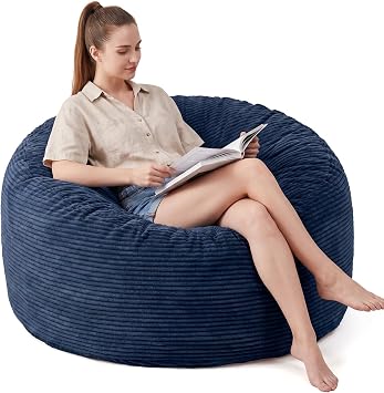 Large Bean Bag Chairs for Teens, 4FT Bean Bag with Memory Foam Filling, Bean Bag Chairs with Plush Microfiber Removable Cover, Cozy Sofa for Reading, Gaming- Blue