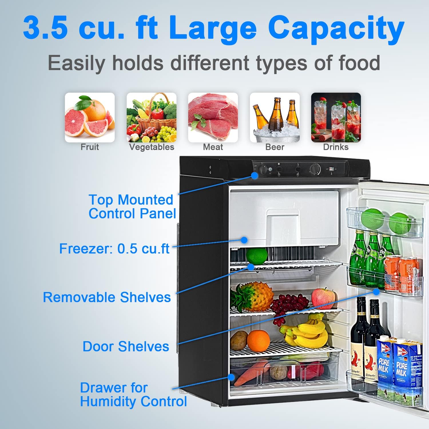 Buy Smad Propane Refrigerator 3 Way Fridge Gas/12V/110V 3.5 Cu.ft for