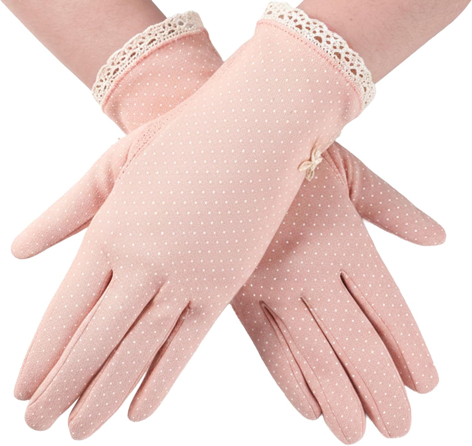 QPIXVB Sun Gloves for Women UV Protection,Driving Gloves Women,Cute Summer Dots Cotton Lace Anti-Skid Glove