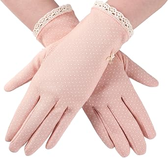 QPIXVB Sun Gloves for Women UV Protection,Driving Gloves Women,Cute Summer Dots Cotton Lace Anti-Skid Glove