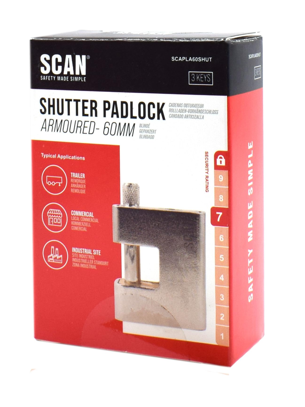 SCAN SCAPLA60SHUT Shuttered Padlock, Black - Image 2