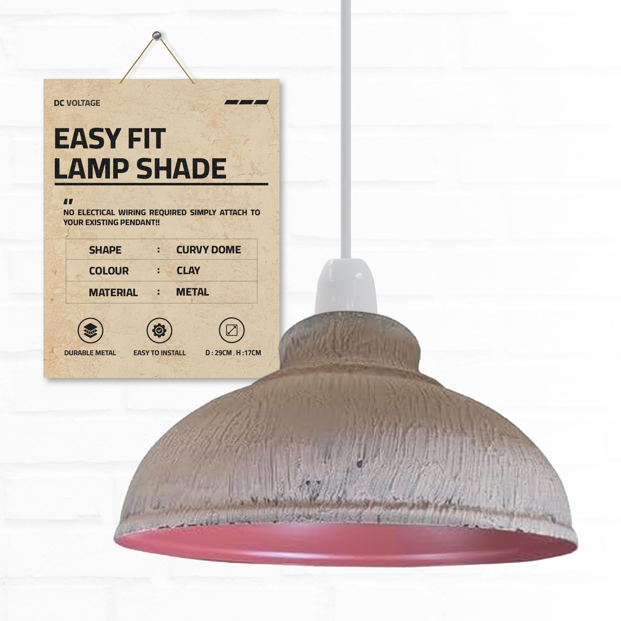 Metal Clay Lamp Shade, 29cm Easy-Fit Ceiling Light Shade, Non-Electrical Pendant Lampshades for Ceiling Lights, Lamp Shades for Table Lamps, Floor Lamps, Living Room, Bedroom