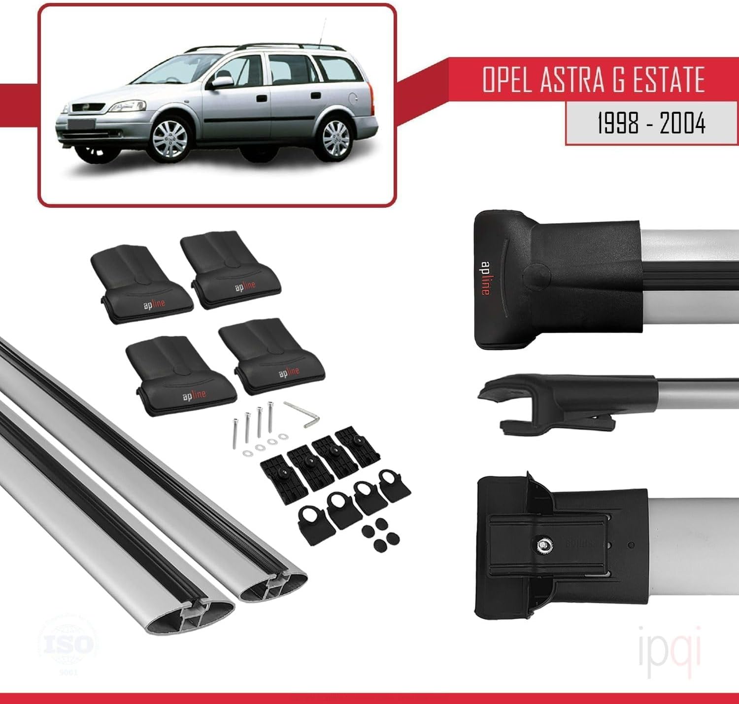 RE&AR Tuning Cross Bar Compatible for Opel Astra G Wagon 1998-2004 Roof Racks Car Top Luggage Carrier Rails Alu Gray