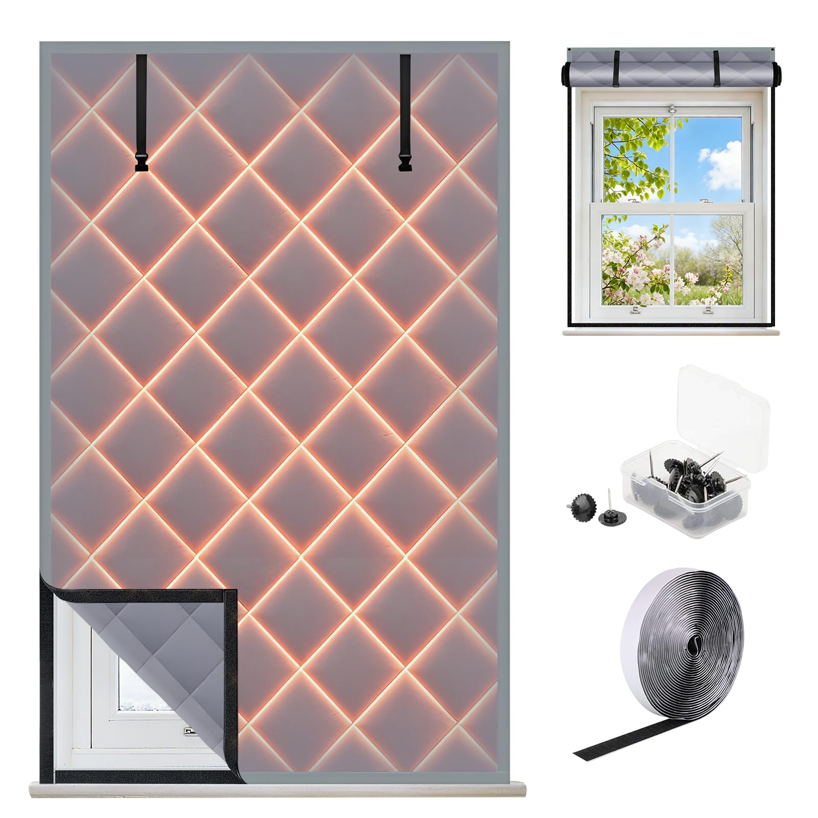 Rideaux d'isolation de fenêtre thermique Oxford gris hiver 160 x 99 cm