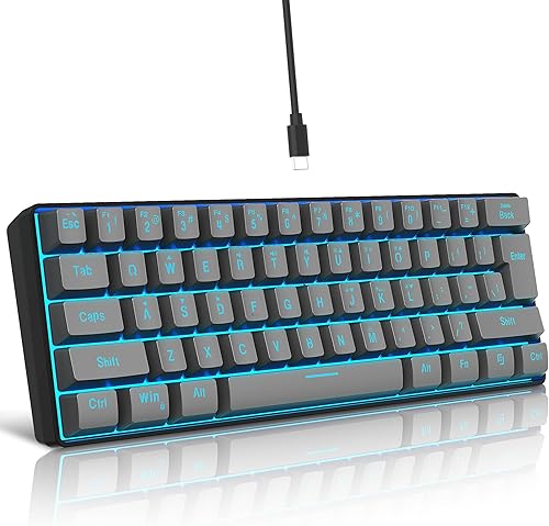 Miniatura 12 de Snpurdiri Teclado para juegos 60% con cable, mini teclado ultracompacto retroiluminado RGB, impermeable, pequeño, compacto, 61 teclas para jugadores