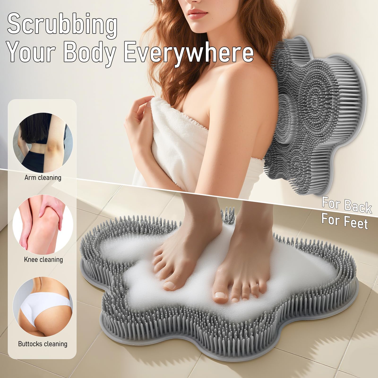 Tapis de Nettoyage des Pieds pour Douche, 14,2 * 11,2 Pouces Tapis de Douche en Silicone pour récurage des Pieds, Soin des Pieds Brosse antidérapante avec ventouses, Nettoyage en