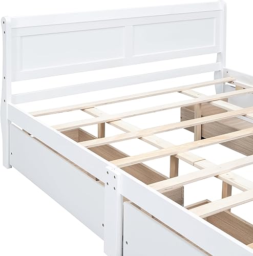 Miniatura 90 de Cama de plataforma de madera de tamaño individual con cabecera en forma de casa, soporte de listones de madera, para dormitorio de niños, niñas,