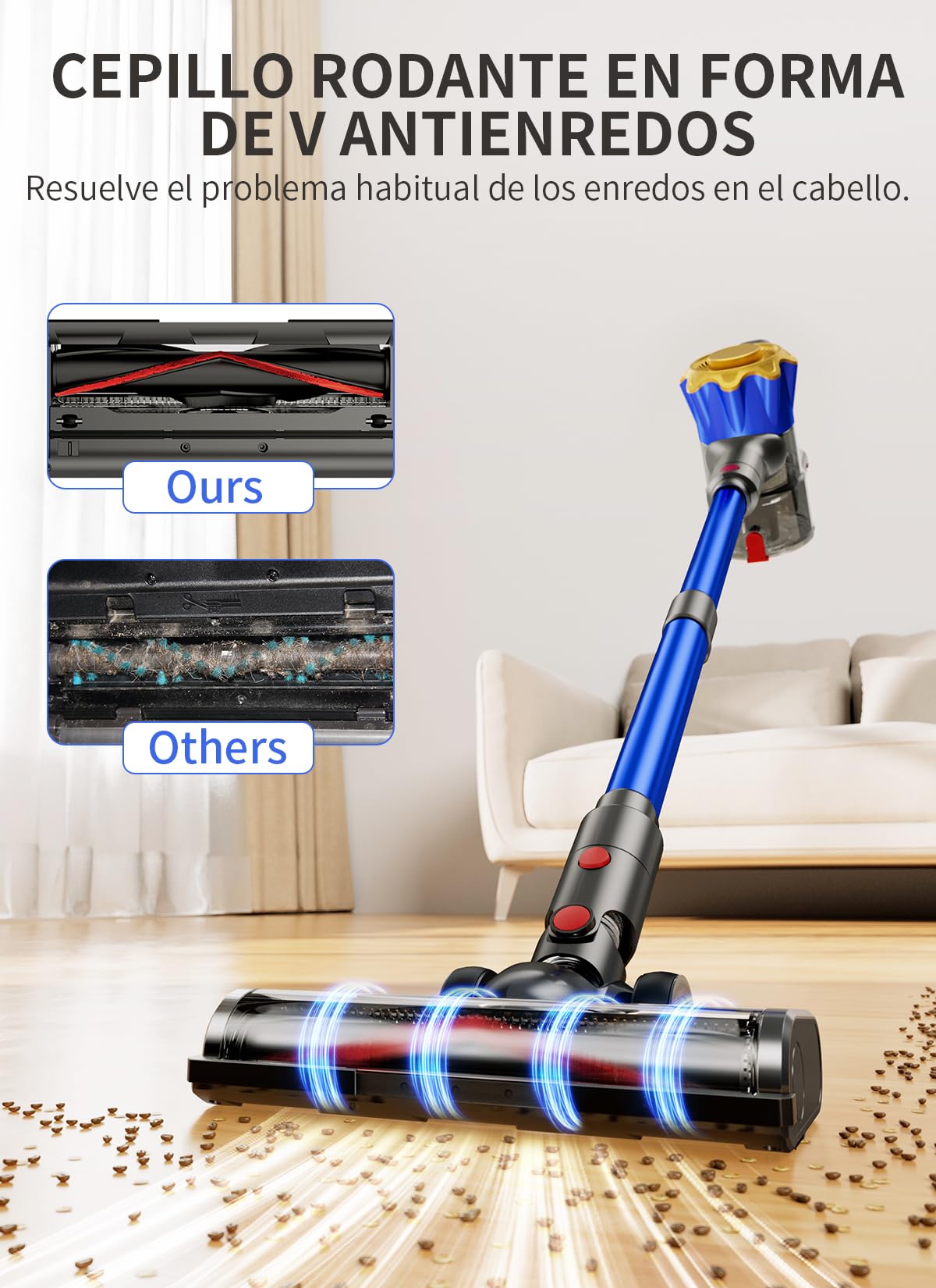 40KPa/450W Aspiradora sin Cable, aspiradora sin Cable Potente hasta 50 Mins, con Smart Screen y Cepillo Antienredos (Azul)