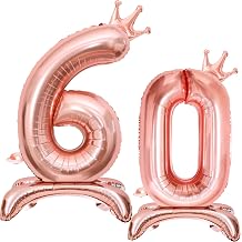 Number Balloons,Standing Number 60 Balloon 32 Inch Rose Gold 60th Birthday Decorations for Girls Foil 60 Balloon 60th Birthday Balloons