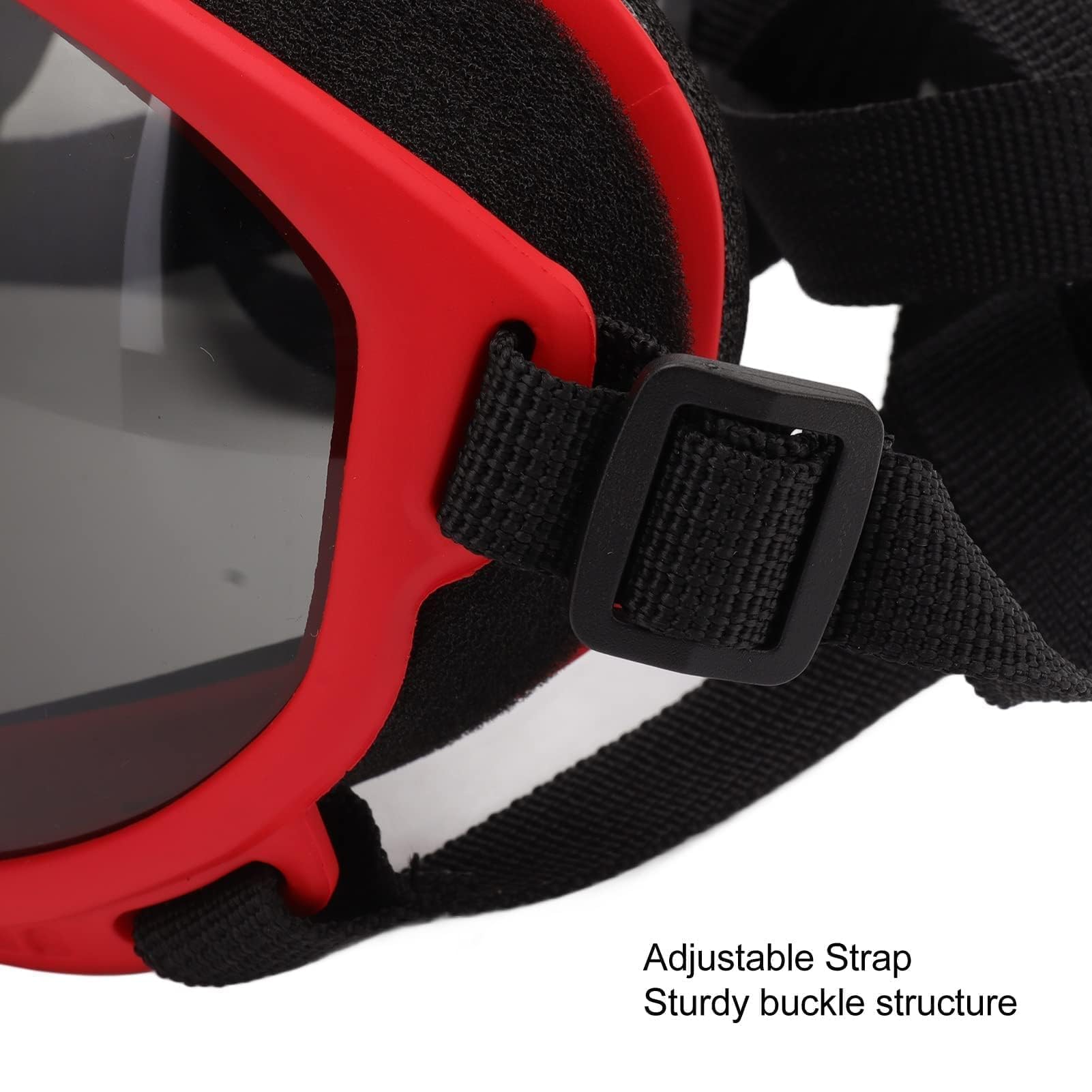 VBESTLIFE Gafas para Perros, a Prueba de Viento y Rayos Ultravioleta, Correa Ajustable, Gafas de Sol Duraderas para Perros Grandes (Montura Roja y Gafas Negras)