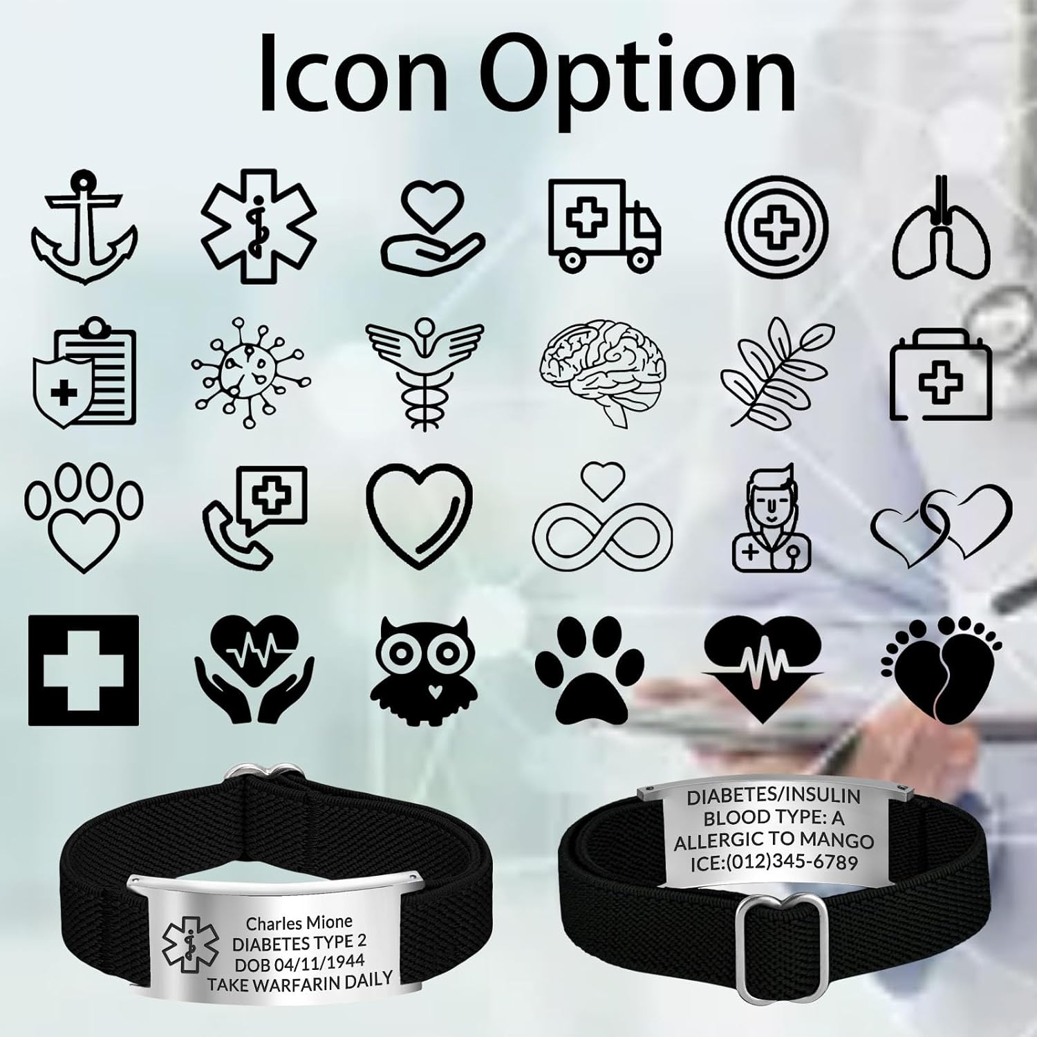 Personalized Medical Alert Bracelet for Women Men Custom Elastic Strap Stainless Steel ID Bracelet Engraved Medic Info Waterproof Customized Wristband for Autism Allergy Diabetic - Image 4