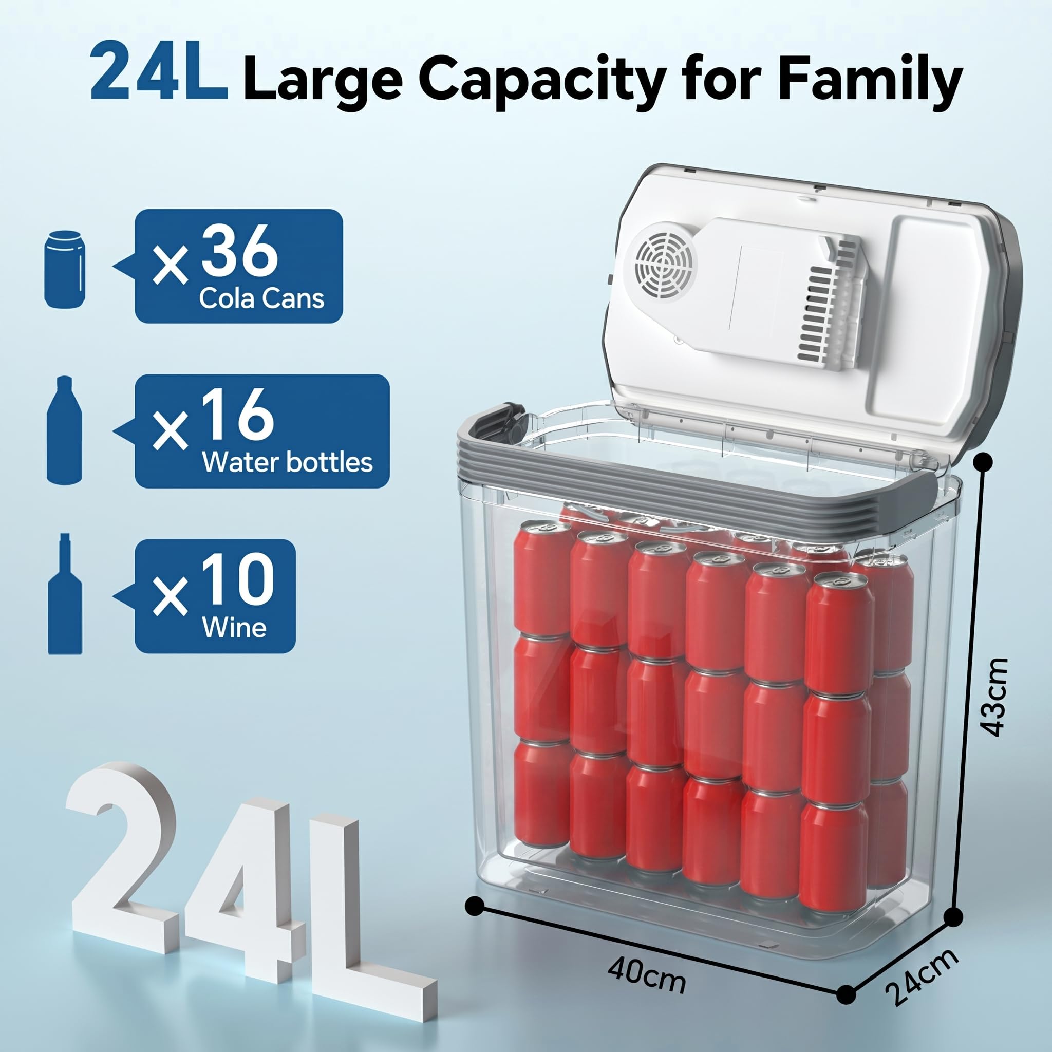 TOOHUB 24 L Kühlbox für Auto 12V 230V Elektrische Auto Kühlbox mit ECO & MAX Modus Kühl- und Warmhaltefunktion für Camping Festivals und Reisen Sehr Leise