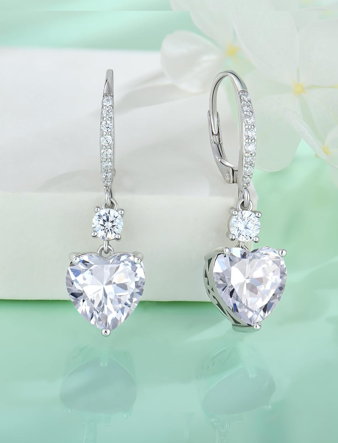 Women's Heart Dangle Earrings Sterling Silver Solitaire Drop Earring Birthstone Leverback Jewelry Gift - Image 4