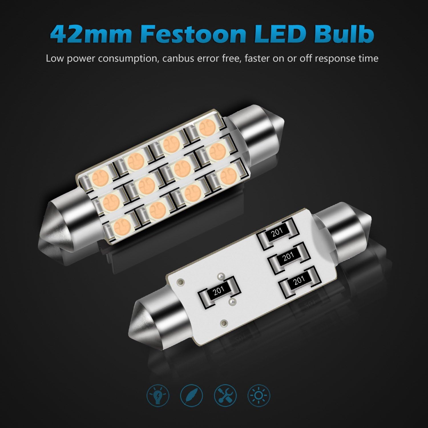 Partsam 4pcs Pink Purple 41mm 42mm Festoon 12SMD LED Light Interior Dome Map Trunk Cargo Footwell Replacement Bulb Lamp 12V 561 562 578 211-2
