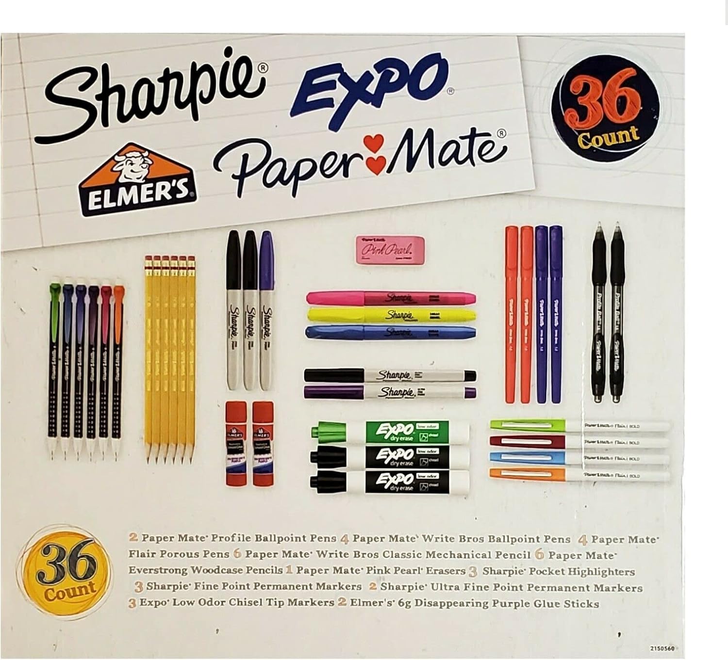 Newell Brands School Supplies Variety Pack, Permanent Markers, Mechanical Pencils, Woodcase Pencils, Ballpoint Pens, Glue Sticks, and More, 36 Count