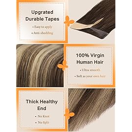 DOORES Human Hair Tape in Extensions Balayage Chocolate Brown to Honey Blonde 24 Inch 20pcs 50g Remy Tape in Hair Extensions Seamless Straight Tape in Real Hair Extensions