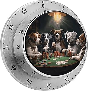 Playing Poker Dogs Kitchen Timers for Cooking Stainless Steel Egg Timer Magnetic Countdown Clock 60 Minute Mechanical Wind Up Timers Countdown Timer for Classroom Gym Study Teacher