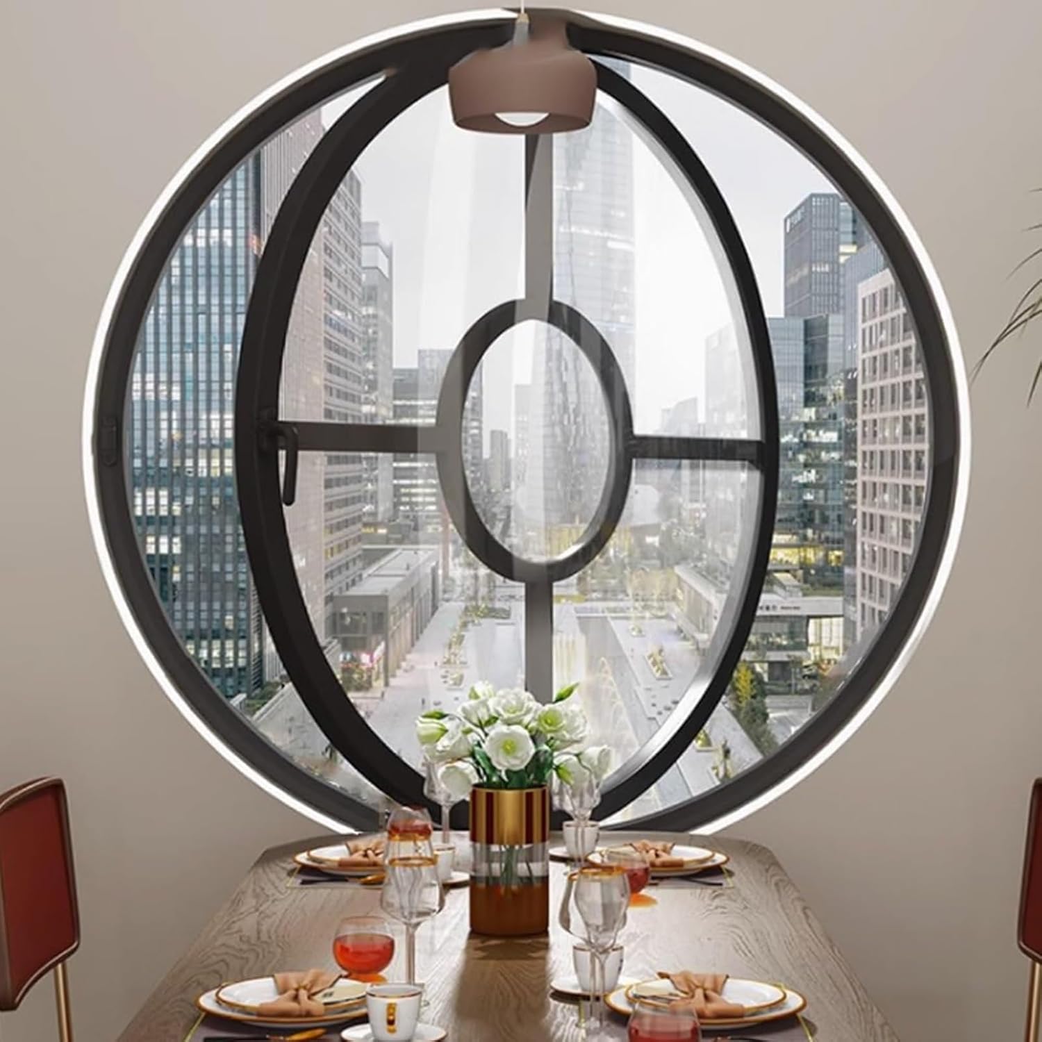 Round Window with Aluminum Frame Round Opening Portlight Porthole Window，Casement Replacement Rotation Windows，for Bathroom Garages and Loft(Black,85cm/33in)