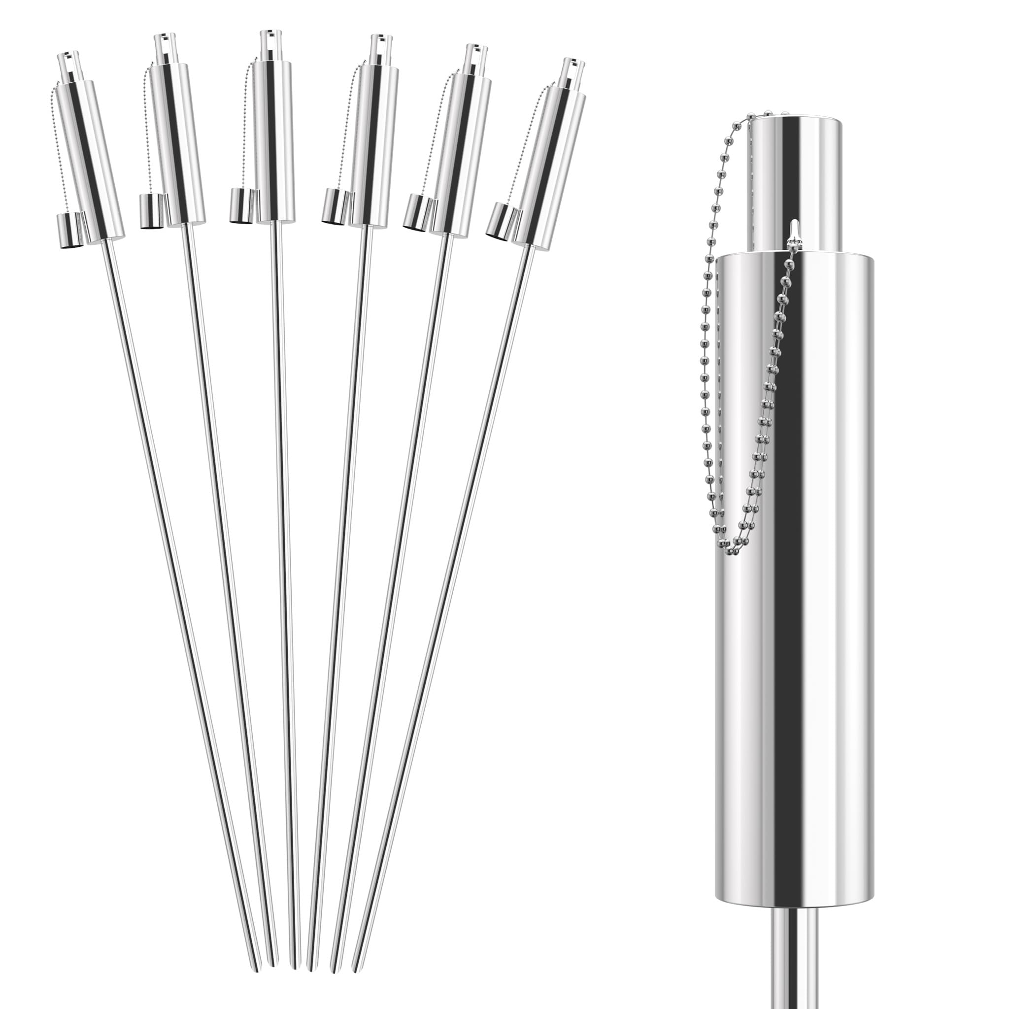 XMTECH 6er Set Gartenfackeln aus Edelstahl 115 cm Öl 330 ml Outdoor Rostfrei