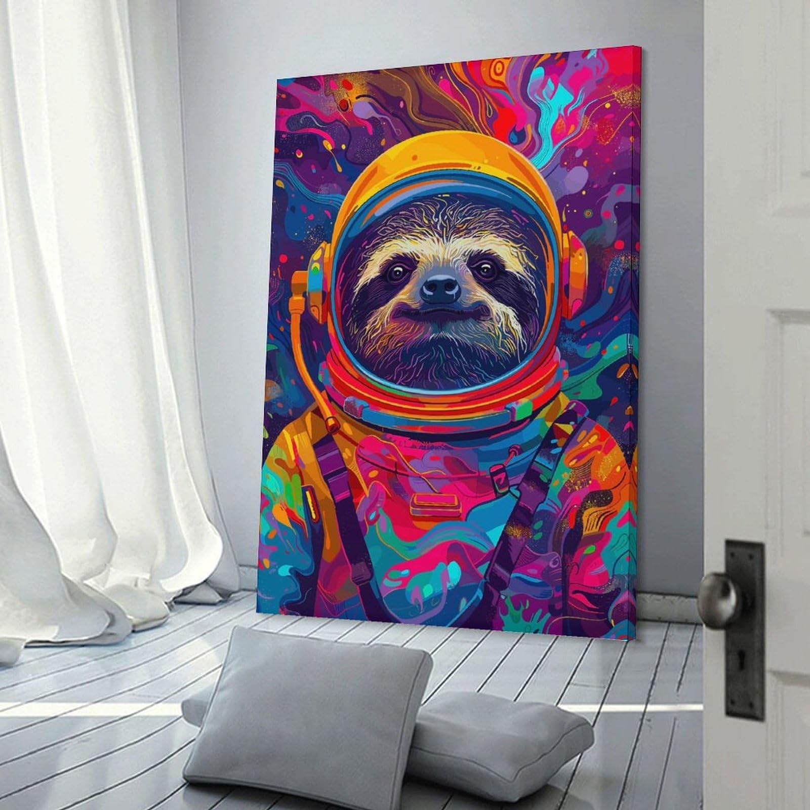 Junmoney Astronaut Space Sloth Hanging Wall Art 20x30inch(50x75cm), for Work Areas, Reading Rooms Or Studios, Canvas Wall Decor for Creative Rooms