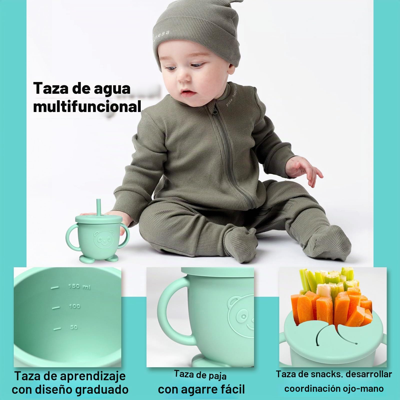 12 Piezas Vajilla de Siliconea para Bebés con Ventosa, Platos Impermeables y Set de Aprendizaje para Comer Destete (Verde)