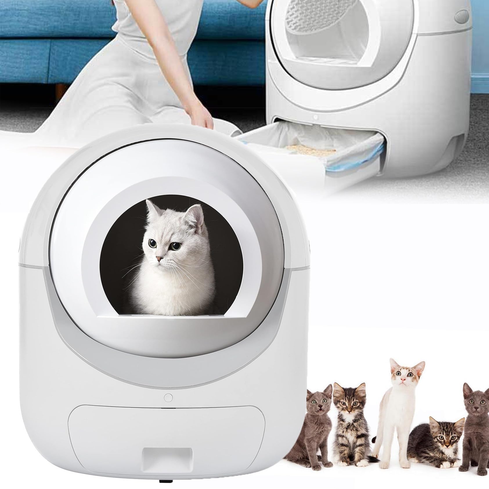 Arenero Autolimpiable para Gatos Caja De Arena Para Gatos Autolimpiante Automática Con Panel Táctil, Caja De Arena Para Gatos Automática Con Diseño Antipellizcos/eliminación De Olores, Se Puede Usar T