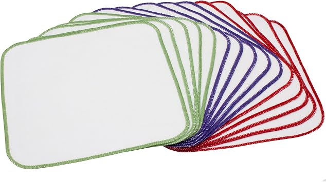 OsoCozy Flannel Cloth Baby Wipes - Reusable & Washable Saves Money - White 100% Cotton - Soft and Durable - Colorful Stitching - 8 x 8 inches, 15 Count Pack of 1