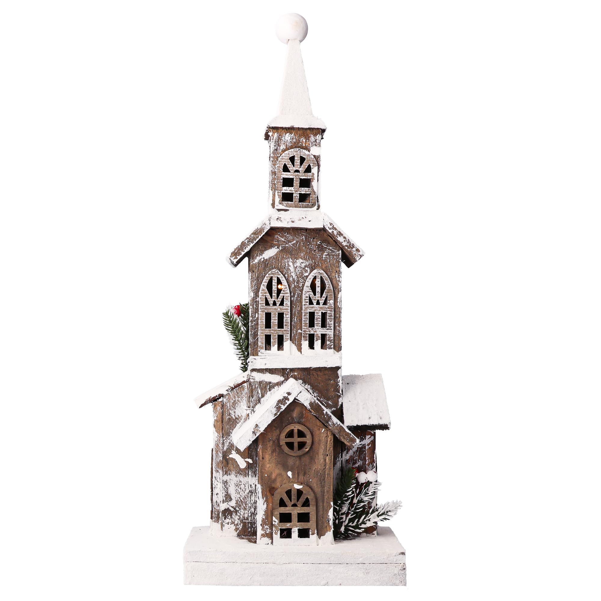 Netagon Indoor Neutral Christmas Home Decoration Snow Topped Wooden Log Cabin Wood House with Battery Powered Warm White LED Lights