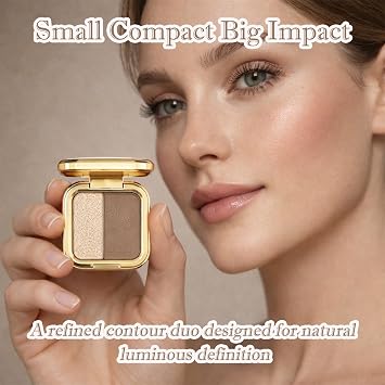 Contour and Highlighter Powder Palette – Dual Shade Matte and Shimmer Makeup for Face Sculpting and Nose Contour, Lightweight Buildable Powder for Soft Glow and Definition