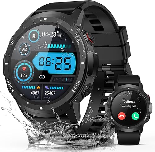 Reloj inteligente para hombre, reloj de fitness para trabajo con rastreador de pasos, impermeable IP68, llamada Bluetooth para Android iOS, monitor