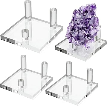 Hipiwe Clear Acrylic Display Stand - 4 Packs Three-Peg Rock Holder Easel