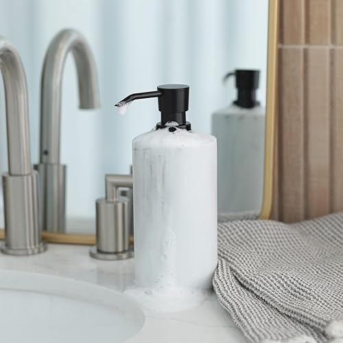 Miniatura 6 de Essentra Home Dispensador de jabón de mármol blanco con bomba negra, dispensador de jabón líquido recargable para baño y cocina. Capacidad de 16