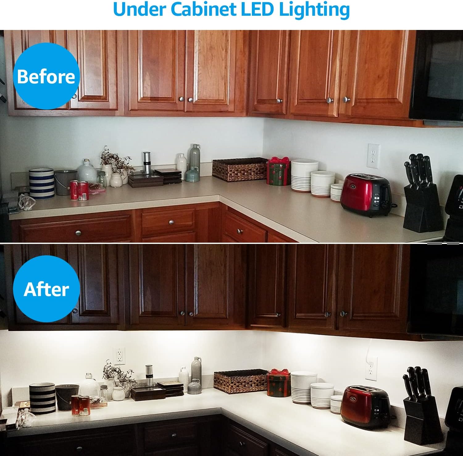TORCHSTAR Plug in Under Cabinet Lighting, ETL Listed Linkable LED Under Cabinet Light Kit, Individual Control, 16 Inch, 4000K Cool White, 8W, Pack of 4