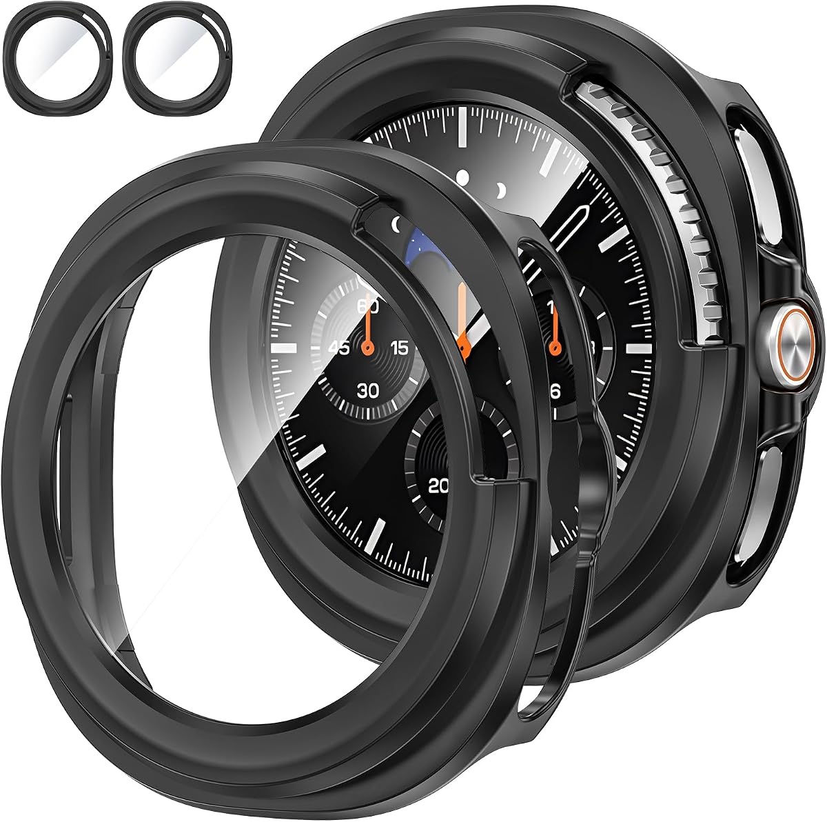 Tensea 2Pcs for Samsung Galaxy Watch 8 Classic Screen Protector Case 46mm | Protective Face Cover for 46 mm, Hard Bumper Built-in Tempered Glass Film Accessories for Women Men