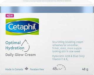 Cetaphil Optimal Hydration Daily Glow Cream for Sensitive, Dry and Dehydrated Skin – 48hr Hydration – with Hyaluronic Acid, Niacinamide, Vitamin E & Vitamin B5 – Dermatologist Recommended, 48g
