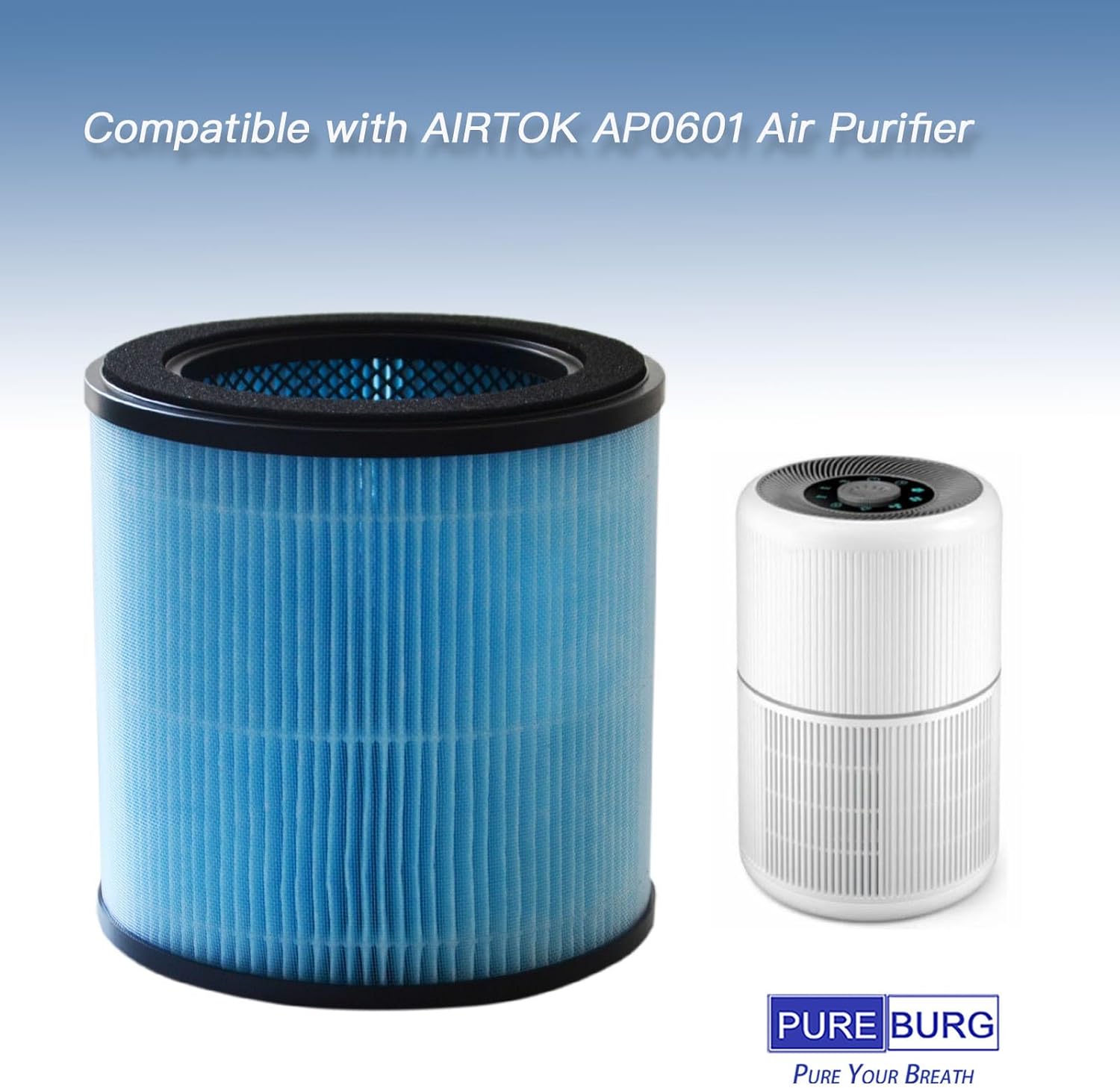 PUREBURG Replacement Filter Compatible with AIRTOK AP0601 Air Purifier AP0601-RF,2-Pack H13 HEPA Activated Carbon 3-Stage Filtration Air Clean Dust VOCs Odor - Image 2