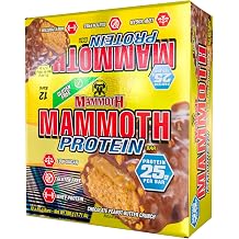 MAMMOTH Protein Bar, 25g Protein, Low Sugar, Low Carb, Gluten Free, 12 x 65g 12 Count, Peanut Butter Crunch