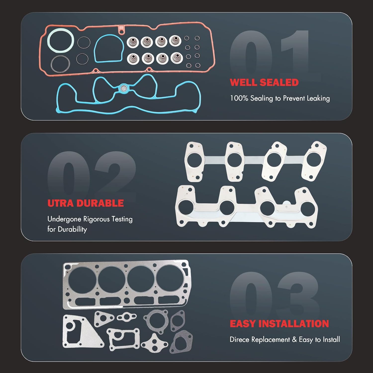 Engine Head Gasket Set Compatible with 1998-2003 for Chevrolet S10 2.2L;1998-2002 for Chevrolet Cavalier 2.2L;1998-2003 for GMC Sonoma 2.2L, OE# HS9170PT-1
