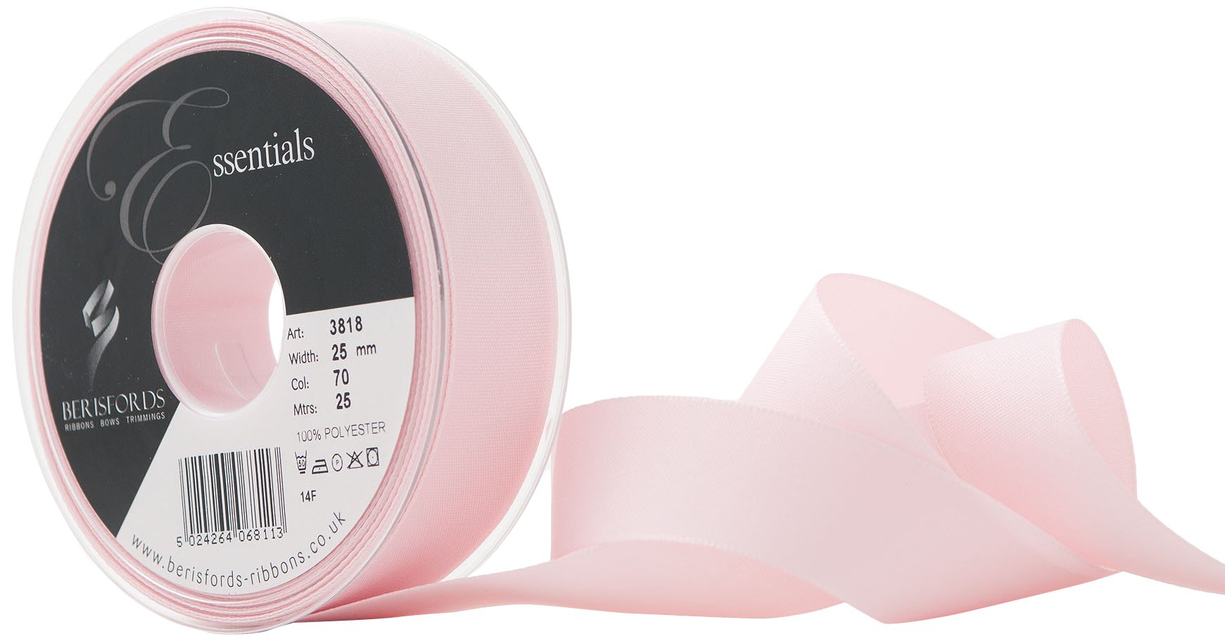 Berisfords Seam Binding Ribbon, Pale Pink, 25 mm Width, 25 metre Length 5024264068113