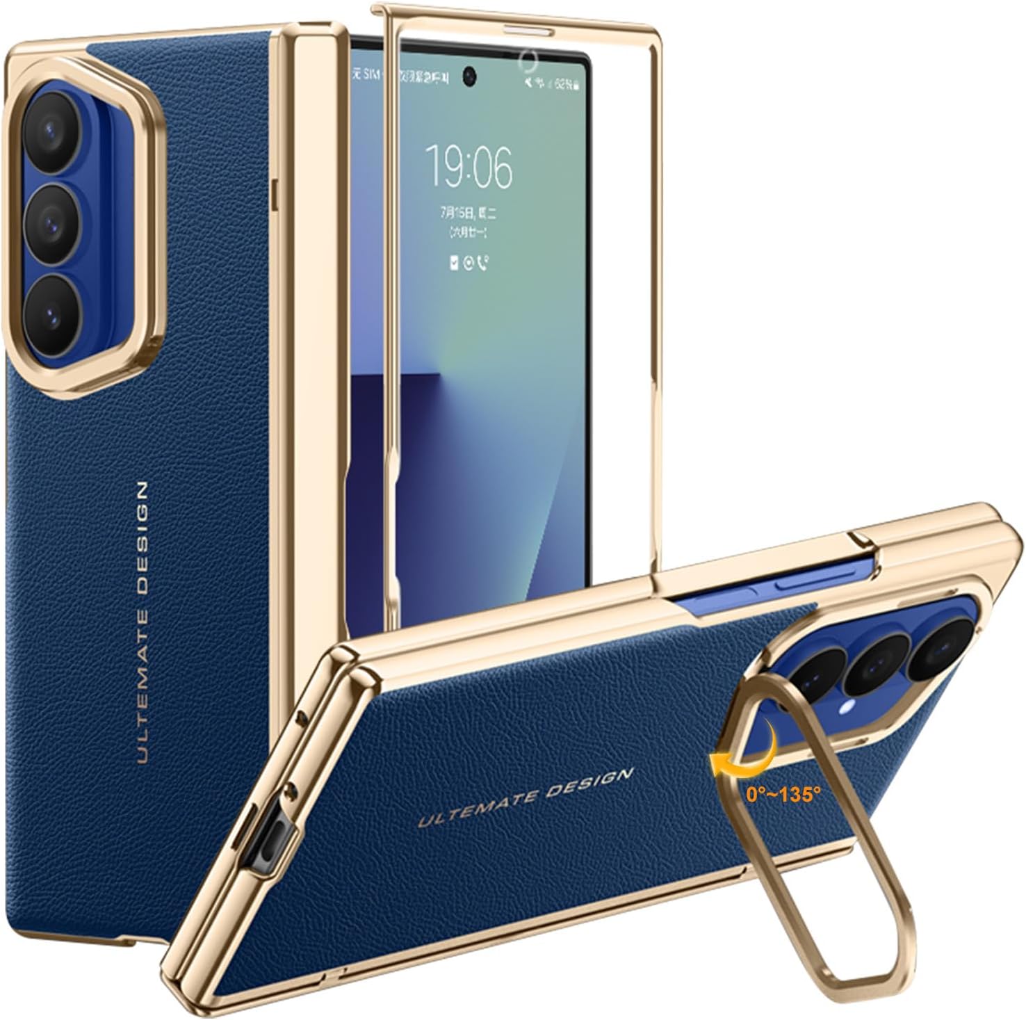 for Samsung Galaxy Z Fold 7 Case with Leather Back, Built-in Camera Kickstand, Electroplated Frame & Hinge Protection, Screen Protector, Thin & Slim Leather Stand Cover 5G 2025, White