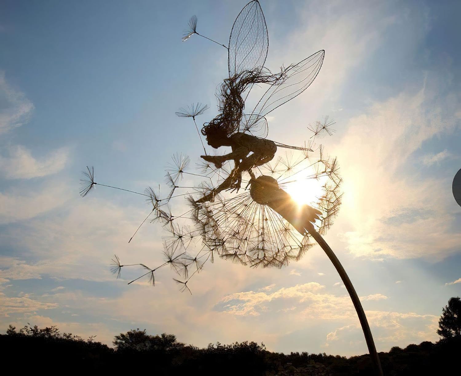 MCMGMALL 3D Fairies Dandelions Art Sculpture Dance Together Yard Decorations Stainless Steel Garden Fairy Ornaments for Outdoor Decoration Metal (A) (C)