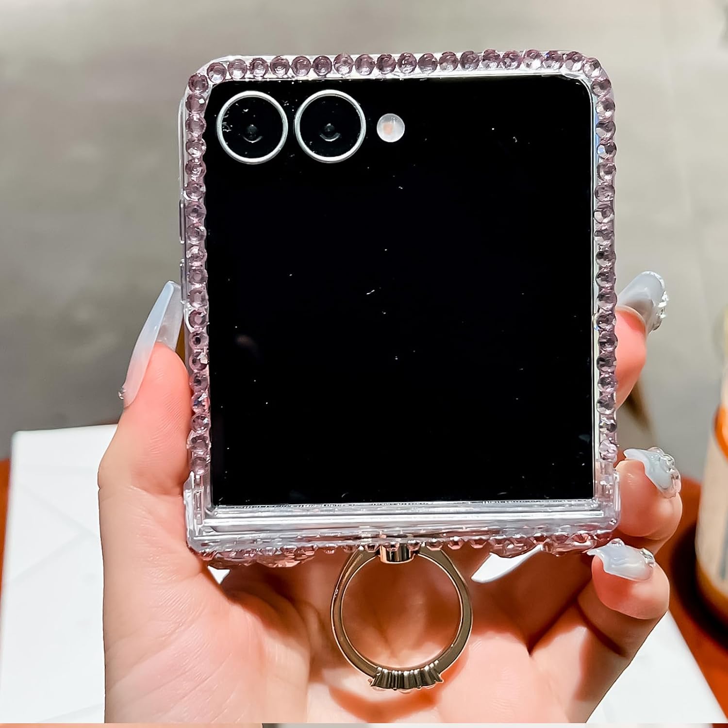 Changjia for Samsung Galaxy Z Flip 7 5G Glitter Case with Hinge Protection Ring Holder,Cute Luxury 3D Crown Bling Sparkle Crystal Rhinestones Diamond Gems Women Girls Case for Galaxy Z Flip 7 5G, Pink