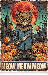 WADORN Vintage Halloween Cats Metal Tin Sign, 12x8 Inch Horror Movie Cat Retro Art Sign Funny Halloween Wall Decor Gift Plaque for Living Room Bar Cafe Pub Restaurant Garage Home Wall Poster
