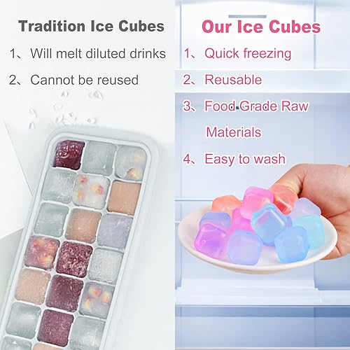 Miniatura 2 de Paquete de 80 cubitos de hielo reutilizables que cambian de color para bebidas, coloridos cubos de hielo cuadrados de plástico sin diluir sin BPA,