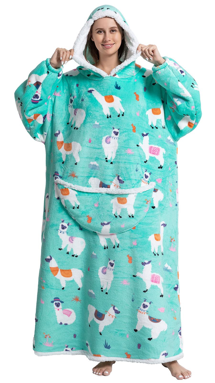Wenlia Oversized deken met capuchon en pluche sherpa-hoodie